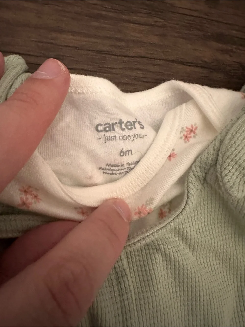 Carter's Sage Green Waffle Romper + Cream Floral Romper